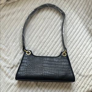 Classic Black Croc-Embossed Shoulder Bag